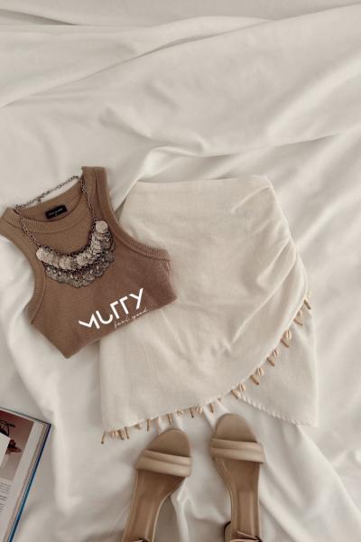 Jose Ham Keten Taşlı Etek  Beyaz