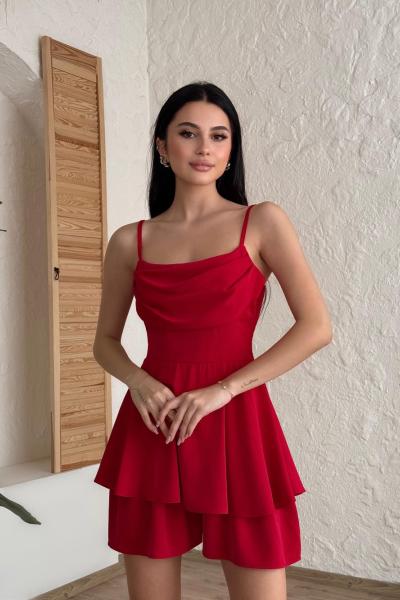 Julina Askılı Arkası Kuşaklı Tulum  Kırmızı