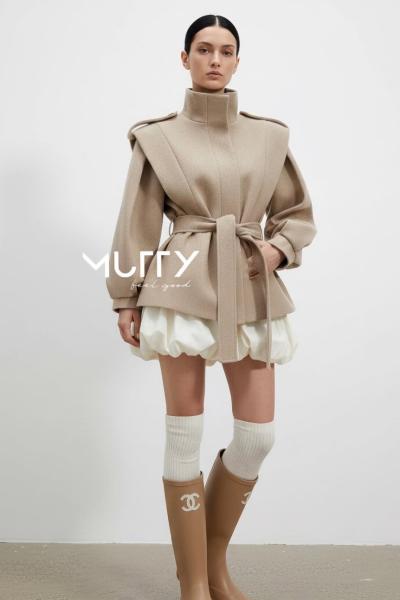 Kely Vatkalı Tasarım Kaşe Kaban Bej