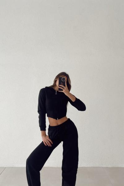 Kita 3 İplik Şardonlu Kapşonlu Eşofman Takımı Siyah