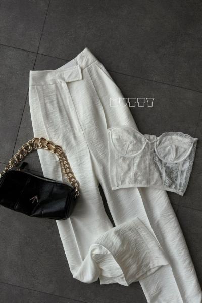 Kiti Yüksek Bel Palazzo Pantolon Beyaz