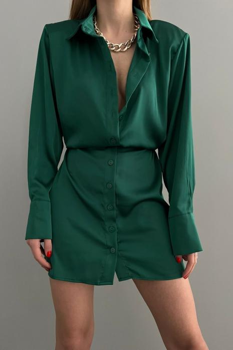 Luisa Saten Gömlek Elbise  Yeşil