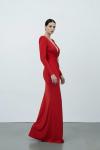Lumi Vatkalı Derin Dekolte Elbise Kırmızı
