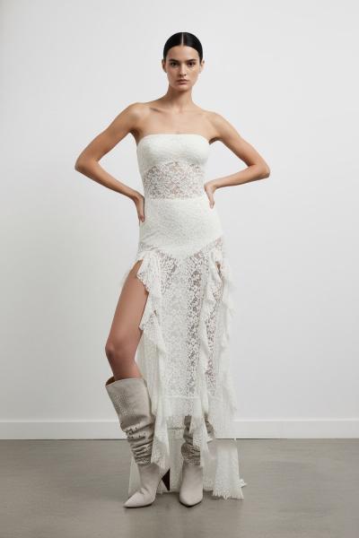 Marbella Likralı Dantel Straplez Elbise (şort ve Crop dahildir) Beyaz