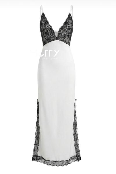 Margot Dantel Detaylı Saten Elbise  Beyaz