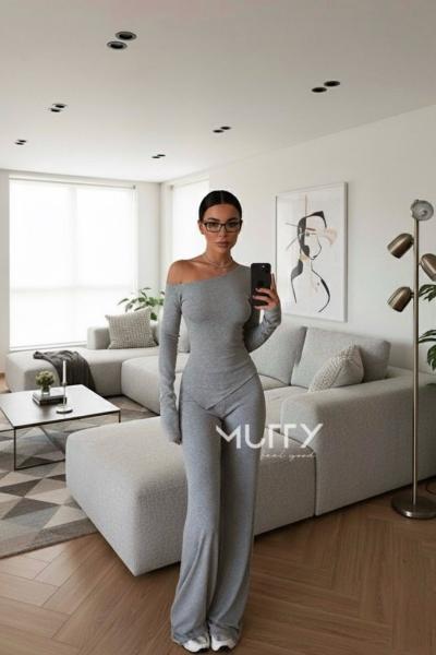 Marise Düşük Omuz Relax Takım Gri