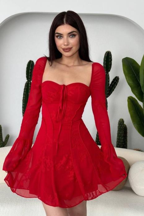 Maude Gloplu Tasarım Elbise Kırmızı