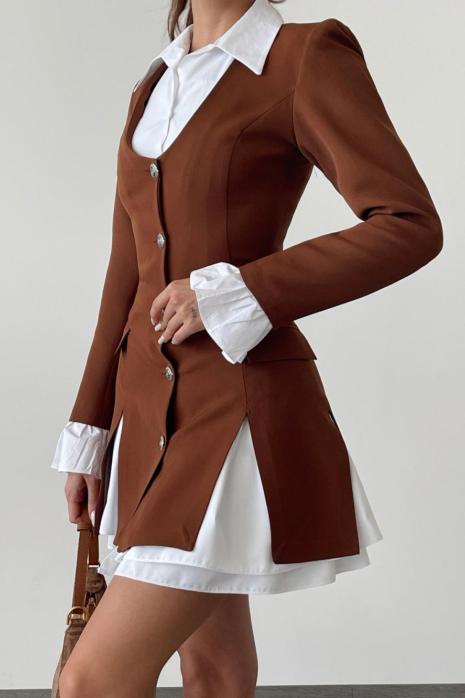Maya Tasarım Blazer Elbise Kahverengi