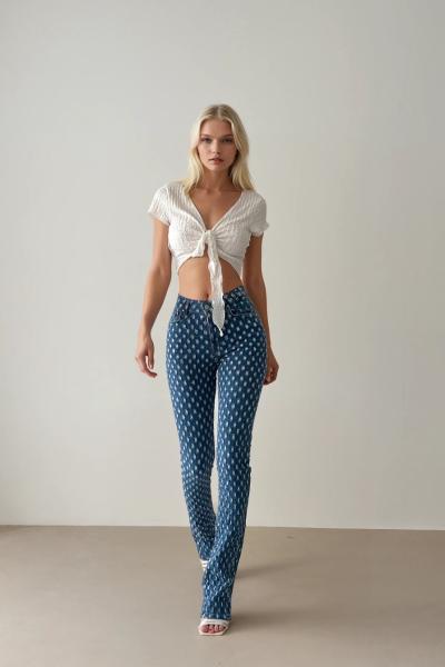 Meriyt Peach Denim Ispanyol Pantolon  Mavi