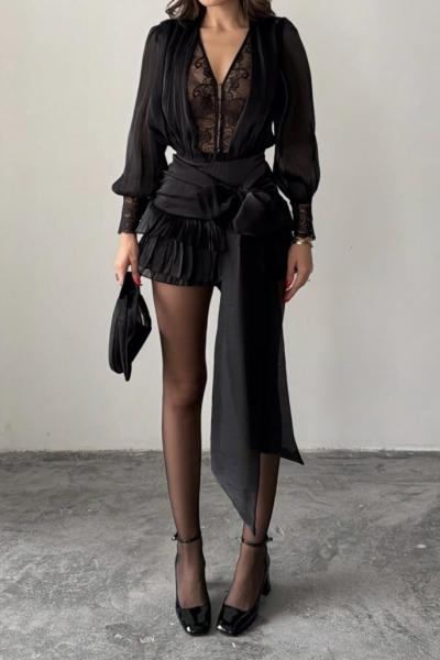 Mira Dantel Detaylı Tasarım Elbise Siyah