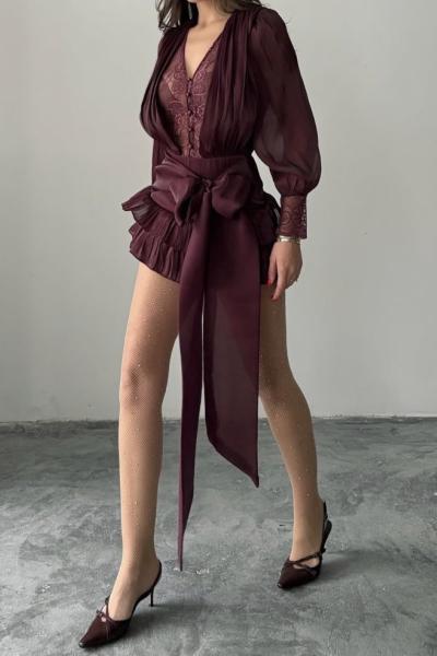 Mira Dantel Detaylı Tasarım Elbise Bordo