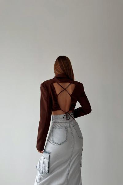 Nami Sırt Çapraz İpli Crop Ceket Plus Size Kahverengi