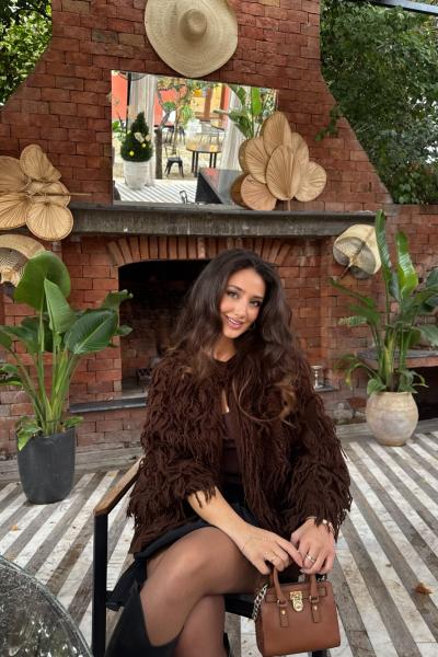 Nasty Saçaklı Triko Hırka  Kahverengi