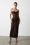 Nina Korse Detaylı Maxi Elbise  Kahverengi