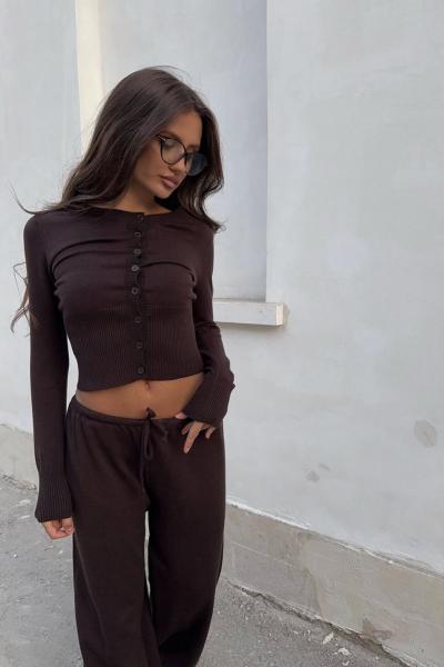 Nira Relax Mevsimlik Triko Takım Kahverengi