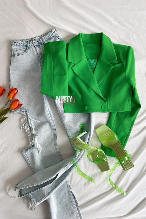 Noami Çift Düğme Crop Blazer Ceket  Yeşil