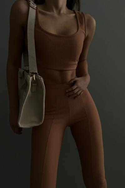 Noana Fitilli Toparlayıcı Kumaş Eşofman Takımı Kahverengi