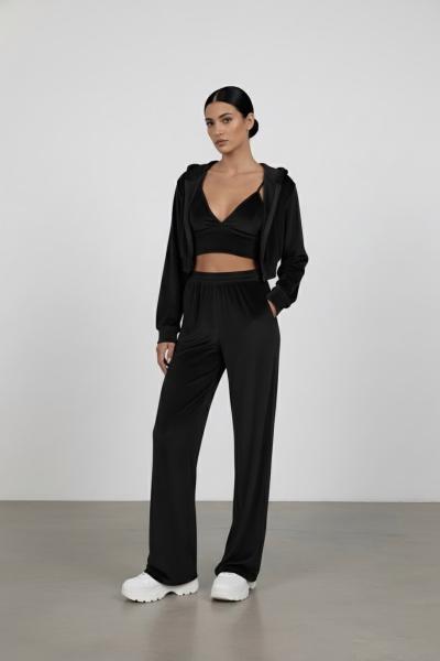 Nova 3lü Kadife Takım Siyah