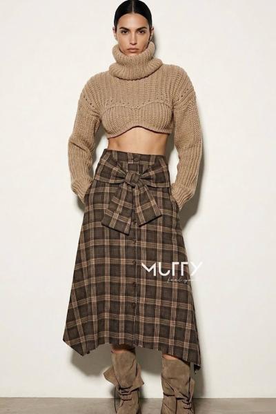 Retro Oduncu Etek  Kahverengi