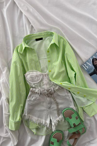 Riso Pamuklu Salaş Gömlek  Yeşil