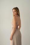 Roli Sırt Dekolteli Yırtmaclı Maxi Keten Elbise ( ÖN SİPARİŞ ÜRÜNÜDÜR ) Bej