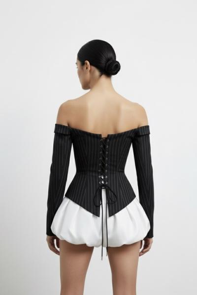 Rosalia Korseli Bluz Balon Etek Set Siyah