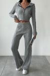 Saç Örgü Fermuarlı Triko Takım  Gri