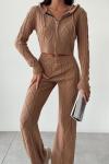 Saç Örgü Fermuarlı Triko Takım  Camel