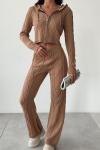 Saç Örgü Fermuarlı Triko Takım  Camel