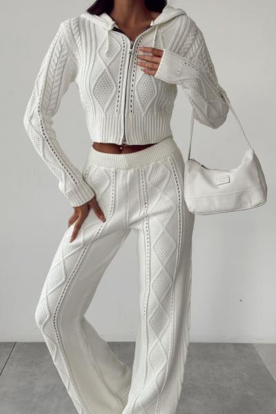 Saç Örgü Fermuarlı Triko Takım  Krem
