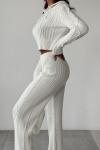 Saç Örgü Fermuarlı Triko Takım  Krem