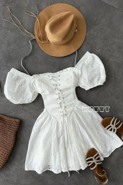 Sania Tasarım Brode Elbise Beyaz