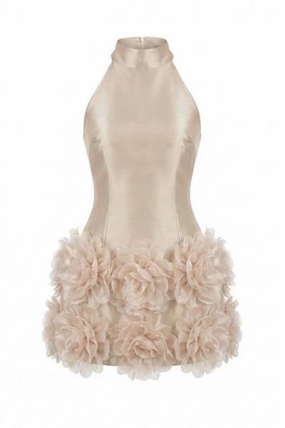 Sanya Tasarım Saten Elbise Krem