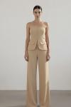 Suen Palazzo+Straplez Bluz Tasarım Takım Bej