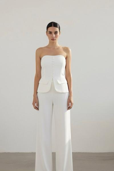 Suen Palazzo+Straplez Bluz Tasarım Takım Beyaz