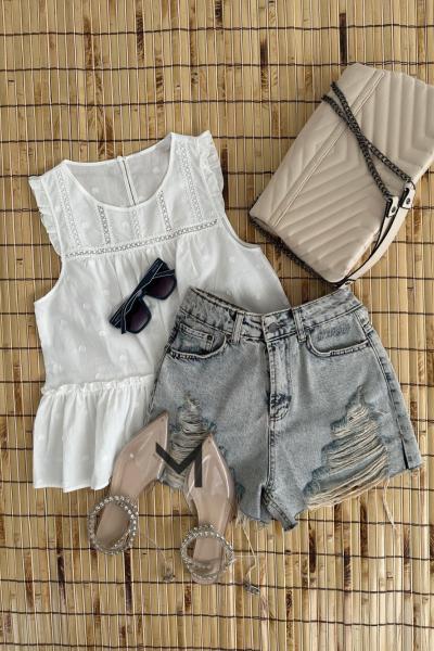 Tracey Kuşgözü İthal Bluz Plus Size Beyaz