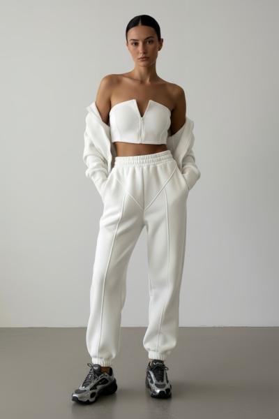 Fona 3 iplik Şardonlu Hoodie Üçlü Takım Beyaz