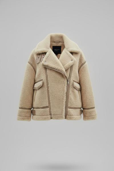 Avia Deri Şerit Detaylı Peluş Mont Bej