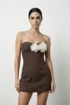 Como Gül Detaylı Straplez Elbise Kahverengi