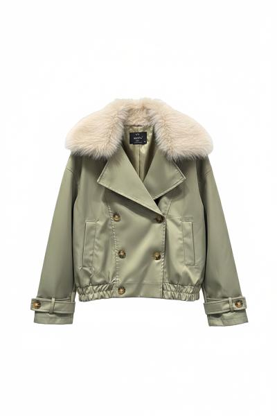 Corin Yaka Kürklü Trenç Mont Haki