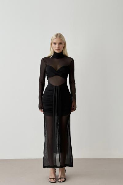 Doha Transparan Detaylı Sırt Dekolteli Tasarım Elbise  Siyah