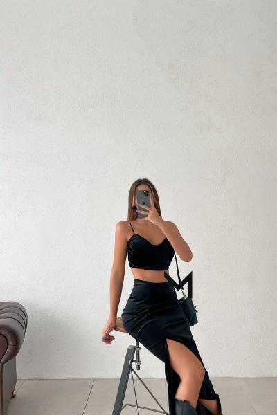 Gemma Kadife Gloplu Büstiyer  Siyah