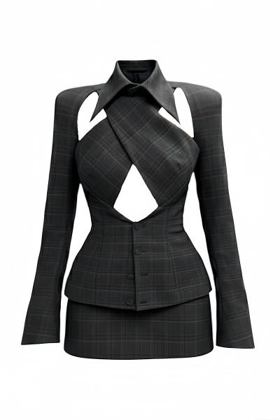 Julia Tasarım Ekose Takım (Teslim Süresi 10 gündür) Antrasit