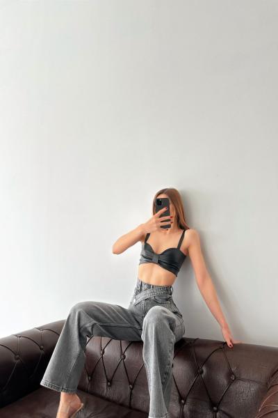 Linda Fiyonk Deri Crop Siyah