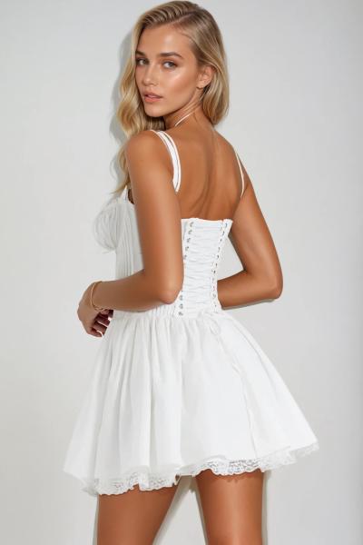 Lorisa Pamuk Poplin Sırtı Korseli Elbise Candy Beyaz  Beyaz
