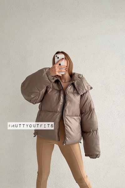 Mariya Yüksek Yaka Puffer Şişme Mont Vizon