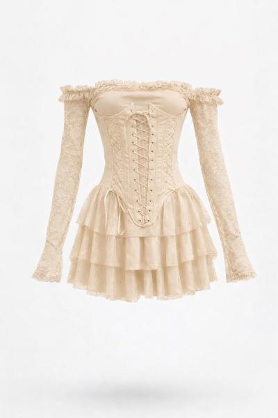 Milano Mutty Özel Seri Premium Korseli Elbise Ekru