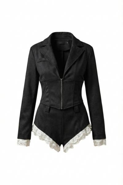 Nova Suet Sort Ceket Gupurlu Set Siyah