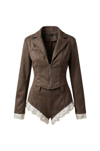 Nova Suet Sort Ceket Gupurlu Set Kahverengi