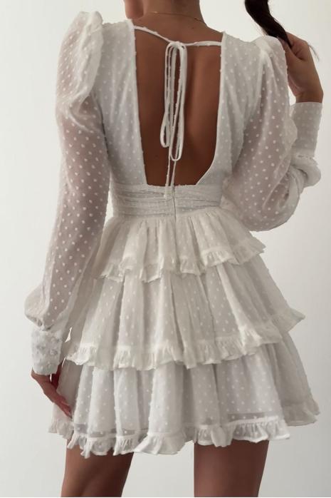 Octavia Sırt Dekolteli Tasarım Elbise  Beyaz